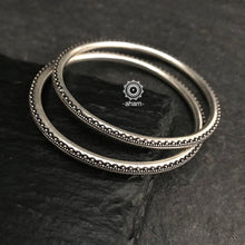 Handcrafted Silver Bangles in 92.5 silver with rava work. Perfect for everyday wear. 
