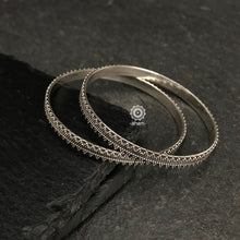 Handcrafted everyday wear bangles in 92.5 sterling silver with rava work.