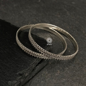 Handcrafted everyday wear bangles in 92.5 sterling silver with rava work.