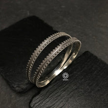 Handcrafted everyday wear bangles in 92.5 sterling silver with rava work.