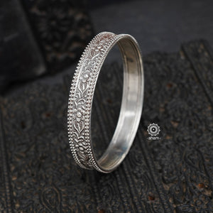 Handcrafted 92.5 sterling silver bangles with intricate floral from Rajasthan. 
