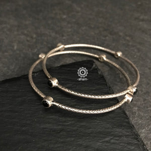 Handcrafted Summer Love bangles in 92.5 sterling silver with black stones. Perfect everyday wear you can stack them or wear them alone. 