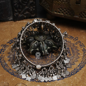 Handcrafted vintage silver kada with statement silver danglers.  