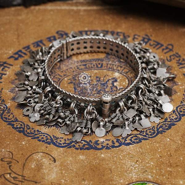 Handcrafted vintage silver kada with statement silver danglers.  