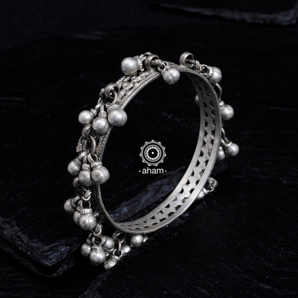  Handcrafted tribal silver bangles with statement ghungroos.  