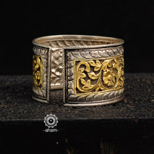 Noori Chitai carving work hand cuff. Handcrafted in 92.5 Sterling Silver with intricate floral work and dual tone that makes them so versatile and unique.