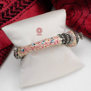 Beautiful Meenakari work kada in 92.5 sterling silver. Miniature floral hand painting done by skilful artisans. These elegant kadas are a must have in any jewellery lovers collection. 