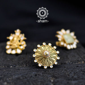 Kundan Gold Polish Silver Ring – aham jewellery