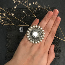 Handcrafted 92.5 sterling silver adjustable ring with mirror in the centre. Also known as the Arsi ring.