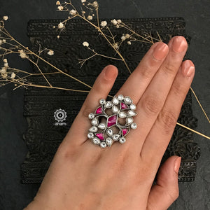 Kundan ring crafted in silver. Perfect for festivities and occasions. 