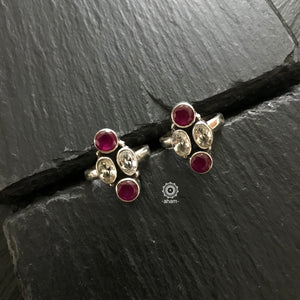92.5 Silver Adjustable Toe rings with stone setting 