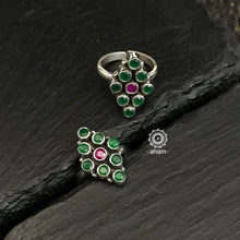 Green and Maroon Stone Silver Toe Ring