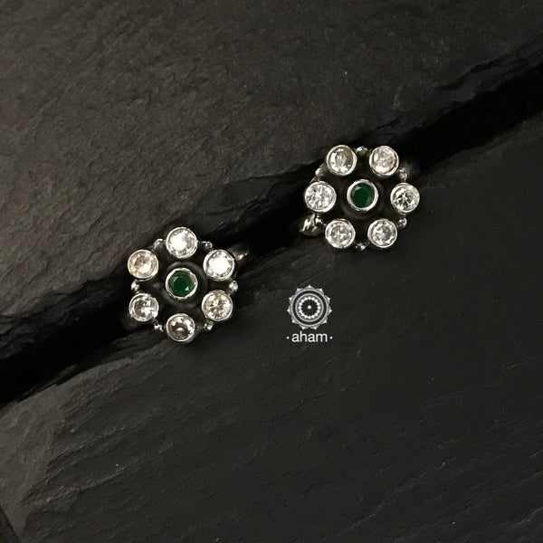 Green and Zircon Silver Toe Ring