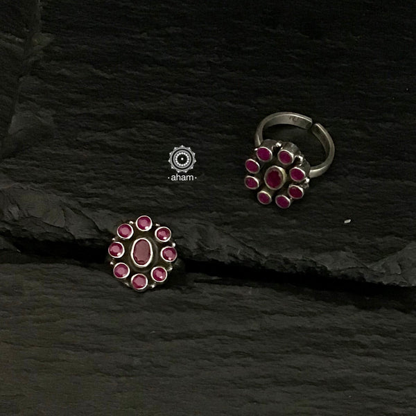 92.5 Silver Adjustable Toe rings with stone setting 
