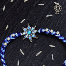 Blue Flower Silver Rakhi