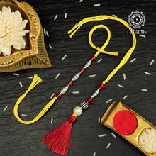 Easy to tie,  Elegant Silver Beads Rakhi and Lumba Set in 925 sterling silver  for your Bhaiya and Bhabhi weaved in Yellow Colour cotton thread . Traditional Handcrafted 925 Silver rakhi. Also avaialble  Rakhi made with Ganapati, Trishul  and Om symbol. Starting with Rs.  551,  wide range of silver rakhi , 50+ rakhi designs. Gift for Sister. worldwide Shipping. Buy 925  Sterling Silver Rakhi Collection Online India.  Shop Now.