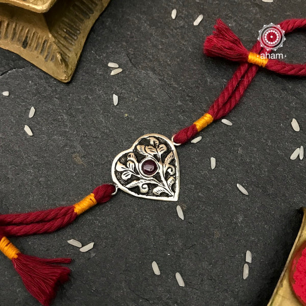 Make this Rakshabandhan memorable with this handcrafted silver Rakhi.  Shagun of Roli (kumkum), Akshat (Chawal) and mishri (Sugar) is shipped along with each individual rakhi  (India orders only)  Tip: you can later convert this into a key chain charm or a pendant as well Please note, Rakhi Orders will be packed and shipped in a single box only and not multiple boxes.