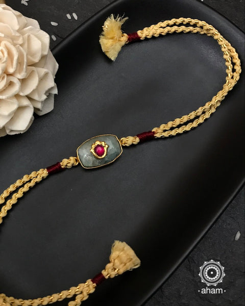Make this Rakshabandhan Memorable with this handcrafted silver Rakhi. Elegant  Rakhi in 925 Silver with Gold Polish and beautiful inlay work. 