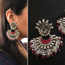 Festive Silver Peacock Earrings with Kundan Work. 