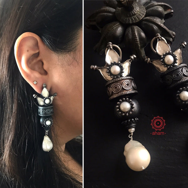 Festive Earrings crafted in 92.5 silver with kundan work and pealr drop.