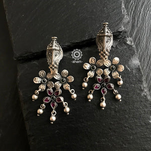 Handcrafted Nrityam flower power silver earrings. 