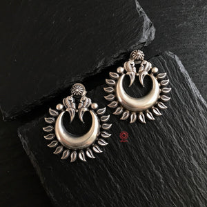 Classic 92.5 sterling silver Chandbali earring with parrot motif.  Light weight and easy to wear whole day long.
