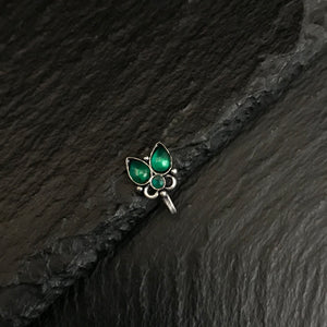 Silver Green Stone Clipon Nosepin