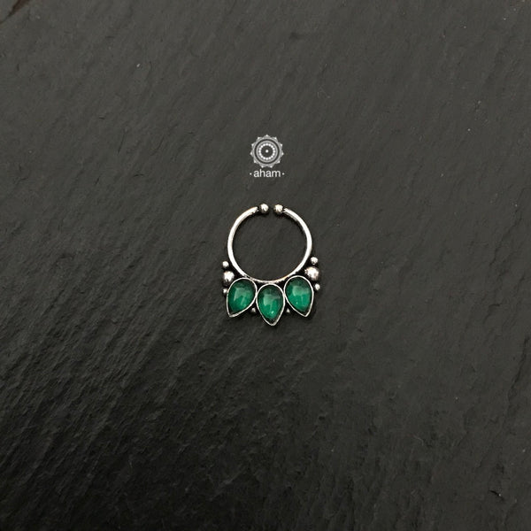 Silver Septum Clipon Nose Ring with Green Leaf