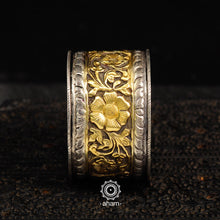 Noori Chitai carving work hand cuff. Handcrafted in 92.5 Sterling Silver with intricate floral work and dual tone that makes them so versatile and unique.