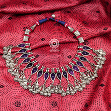 Handcrafted Silver Neckpiece in 92.5 silver and Glass Sits just below the Neck 