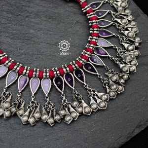 Handcrafted Silver Neckpiece in 92.5 silver and Glass Sits just below the Neck 