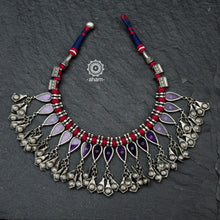 Handcrafted Silver Neckpiece in 92.5 silver and Glass Sits just below the Neck 