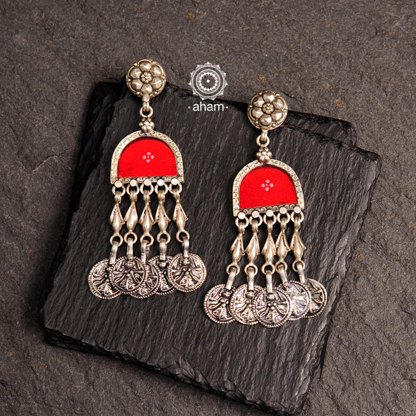 Handcrafted 92.5 sterling silver red Rang Mahal earrings. The magic that happens when glass, silver and a pop of colour come together.