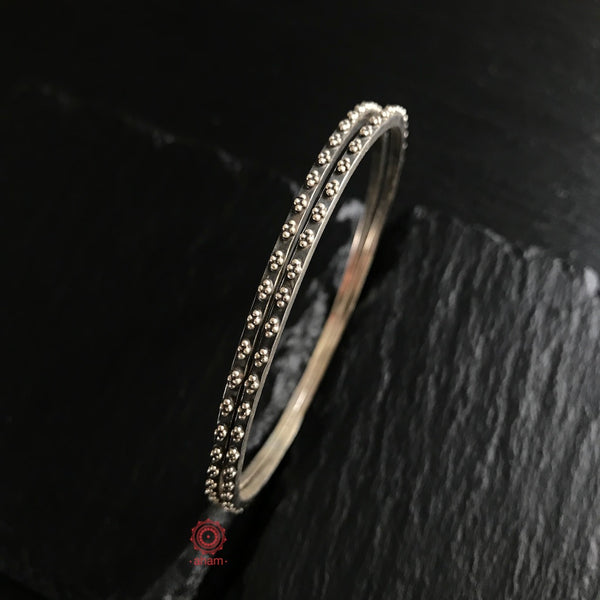 Handcrafted Silver Bangle with Rava work. Great for everyday wear