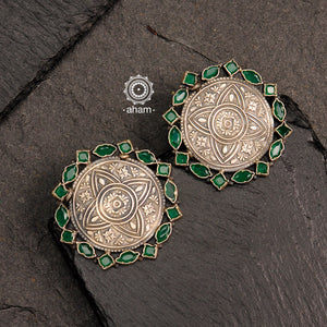 Summer love floral studs handcrafted in 92.5 sterling silver. Lightweight oversized studs looks great with both ethnic and western outfits.
