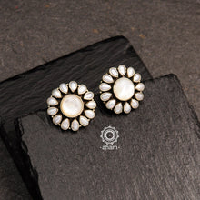 Summer love pearl studs, handcrafted 92.5 sterling silver. Perfect everyday wear flower earrings.