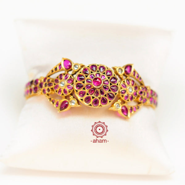 Kemp Stone Gold Polish Silver Kada (Size: 2.6, Openable)