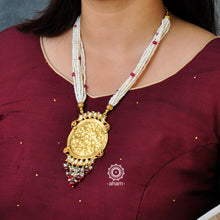 Handcrafted 92.5 sterling Silver Neckpiece with gold polish and kundan work.   The strand of cultured pearls add to the charm and beauty of this piece 
